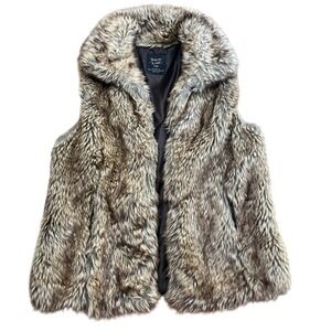 Zara Faux Fur‎ Vest Long Pile Open Front Lined Pockets – Gray/Brown